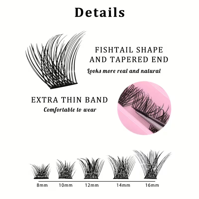 Natural Wispy Cluster Complete Application Kit (D Curl | 8–12mm) W01 Lash Bond & Seal Included